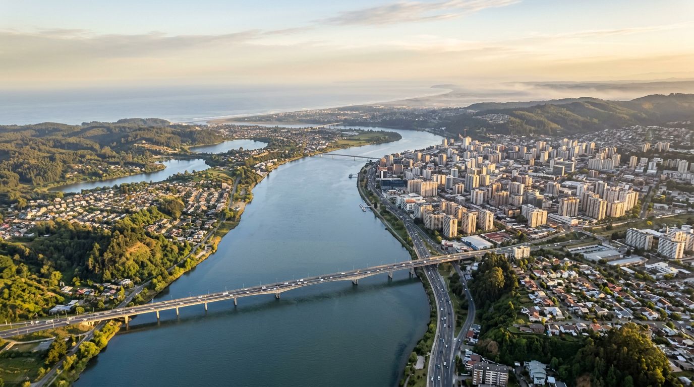 Vista aérea de Gran Concepción y el río Biobío